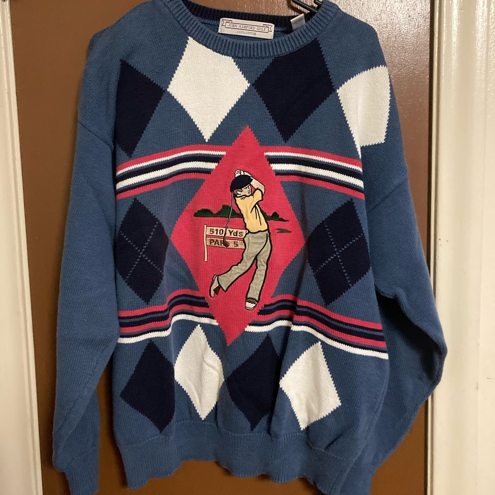 Vintage John Ashford Golf Blue Sweater.